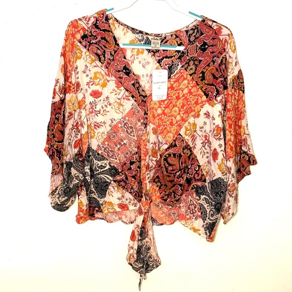 Lola P. Tops - 🆕Lola P. Orange Crop Blouse with Kimono Sleeves and Tie Front. Size XL. N…